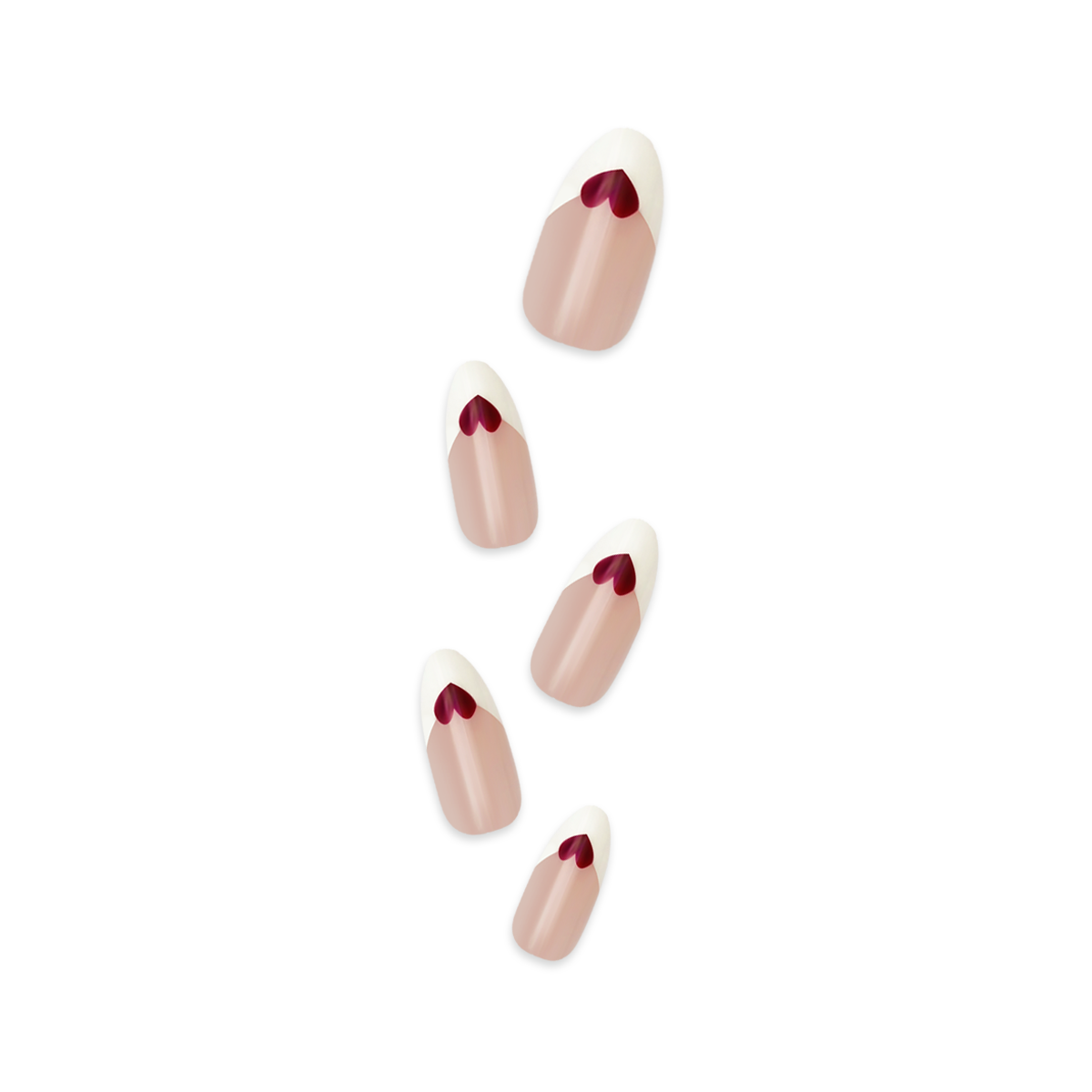 Fincloset Blush Heart Handmade Almond-Shaped Press-On Nails, French Tip Design with Adorable Heart Accents for a Soft, Feminine Look