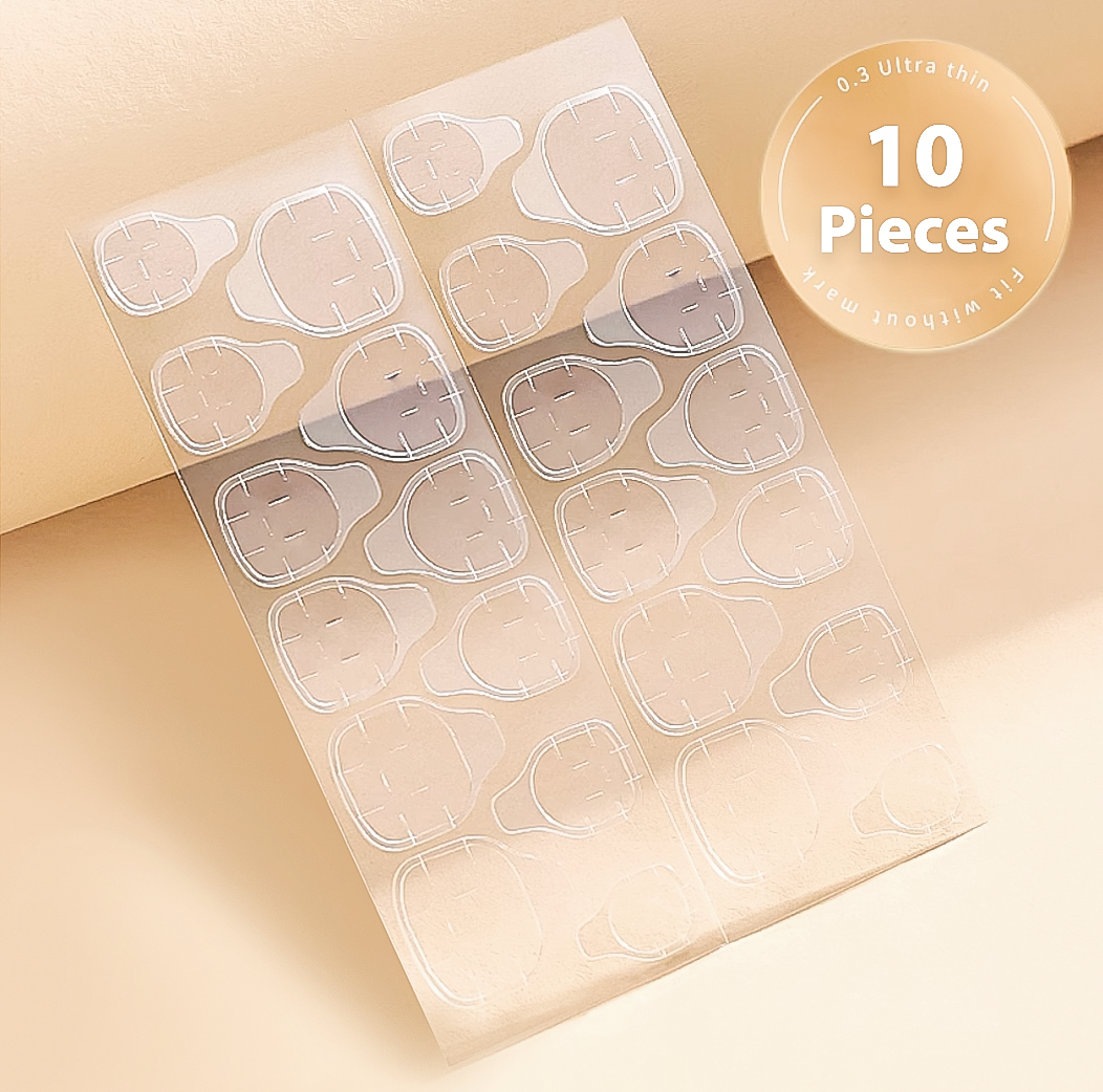 Damage-free and easy-to-use adhesive tabs for firm and gentle press-on nail application and removal.