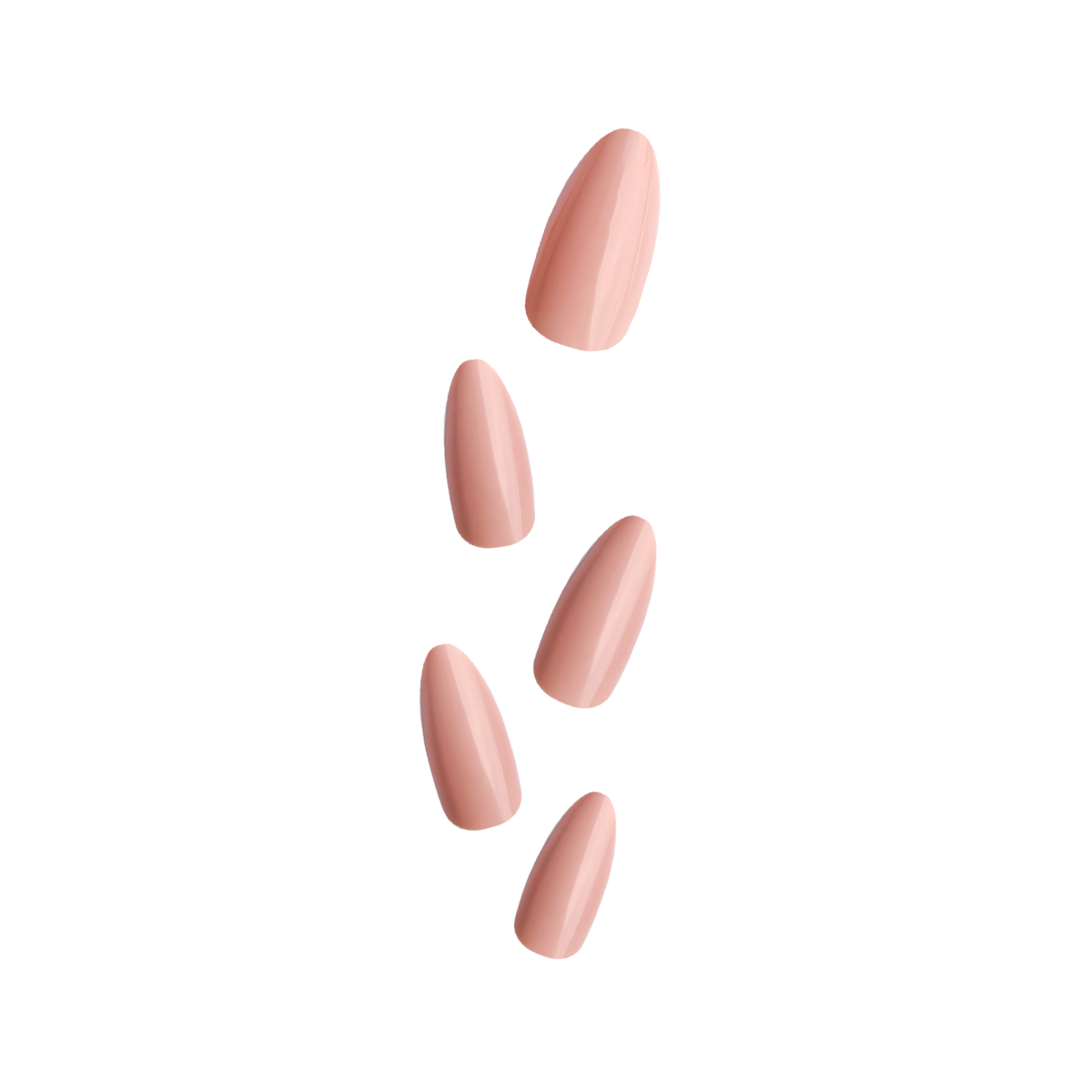 Nude brown almond-shaped press-on nails with a glossy finish, perfect for a natural and elegant touch.